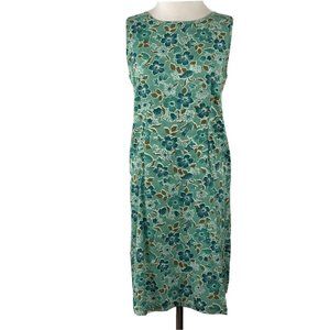 April Cornell  Vtg 70s Teal Floral Dress